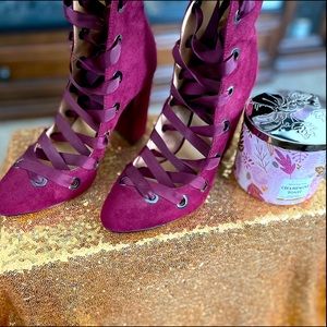Burgundy lace up booties